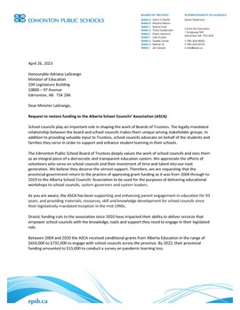 EPSB Request to restore funding to the Alberta School Councils' Association (ASCA)